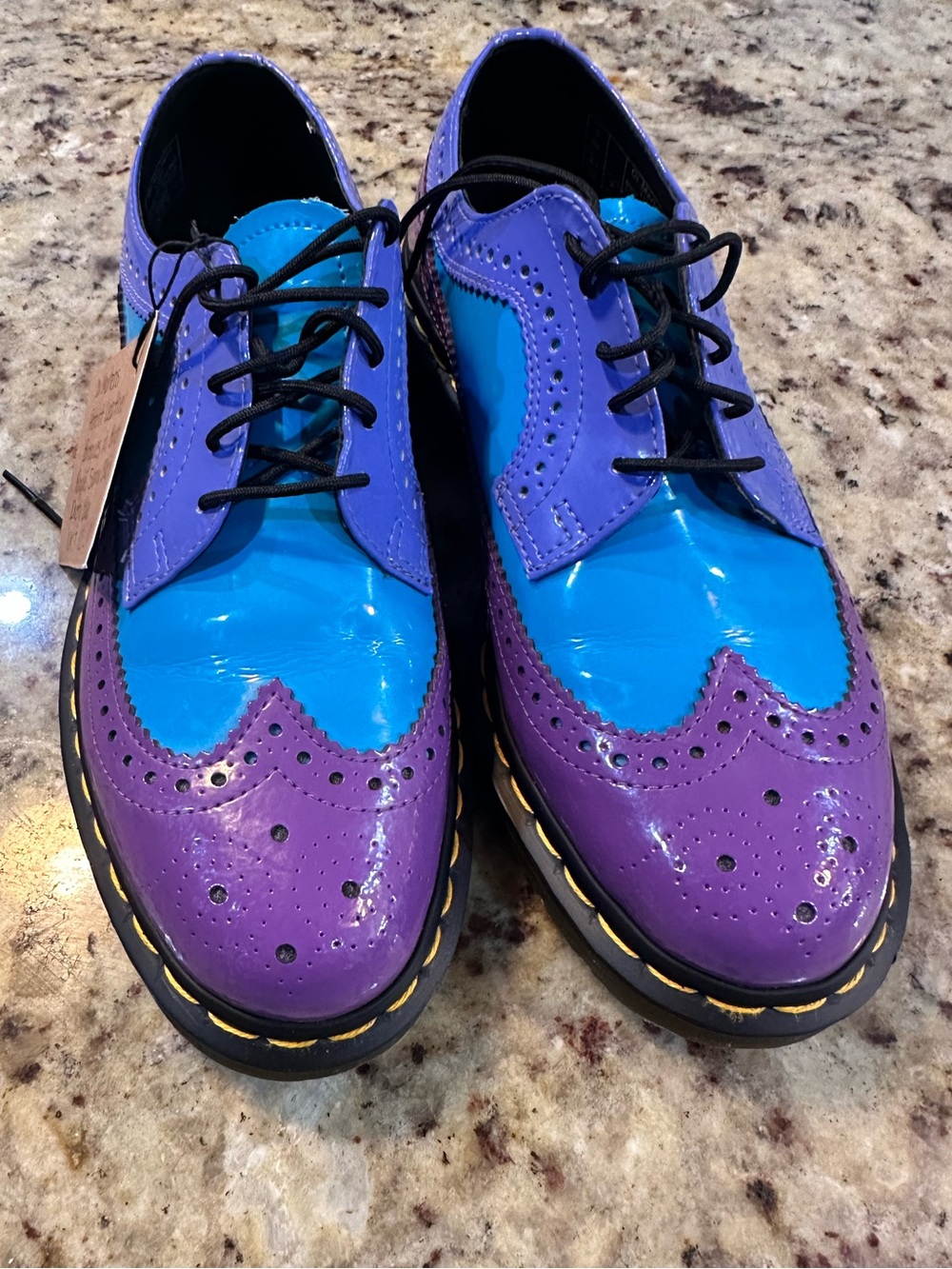 Rare Dr Martens 3989 Brogue Shoes Purple Blue Patent Leather Women US 9 UK 7 - Picture 2 of 13
